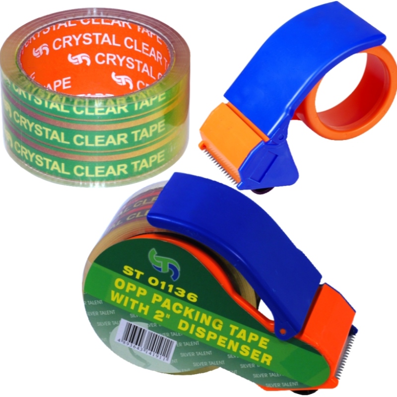 スーパー/crystalは、ディスペンサー付きの透明な接着パッキングテープです